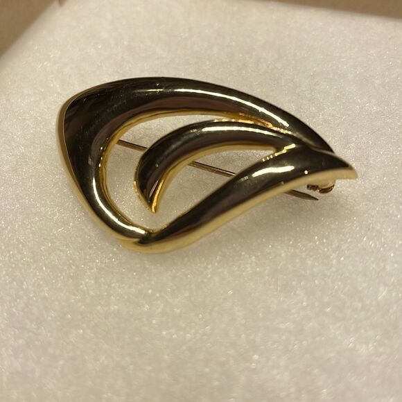 Vintage abstract curves beautiful gold brooch pin - Picture 5 of 9